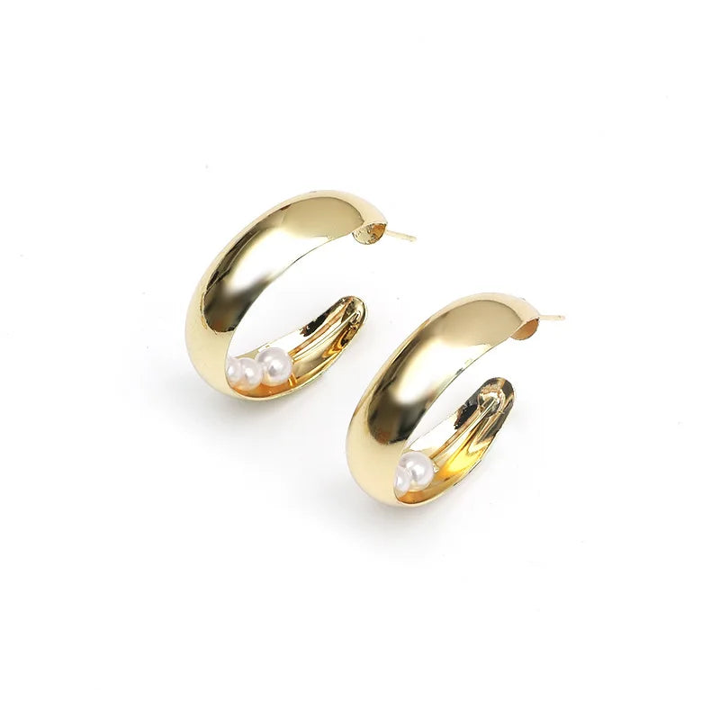 Exaggerated Style Pearl Beads Hoop Earrings Wedding Jewelry