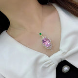 Pink Oval Zircon Pendant Necklace for Women