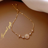 Geometric Pearl Pendant Necklace 14K Plated Zircon Women Jewelry