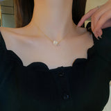 Geometric Pearl Pendant Necklace 14K Plated Zircon Women Jewelry