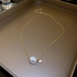 Geometric Pearl Pendant Necklace 14K Plated Zircon Women Jewelry