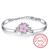 925 Silver Sakura Cherry Blossoms Flower Bracelet