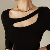 Cloth Rope Necklace Stainless Steel Beads Lolita Women's Collar Chain