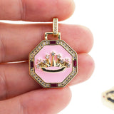 Geometric Crown Necklace Pendant Drop Enamel Zircon DIY Charm Jewelry