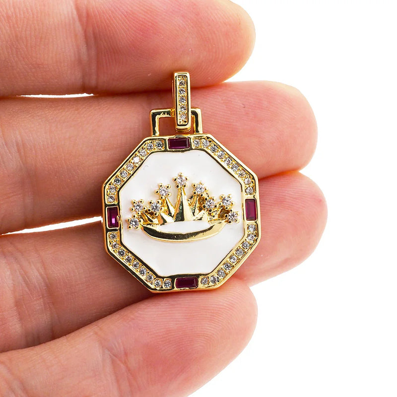 Geometric Crown Necklace Pendant Drop Enamel Zircon DIY Charm Jewelry