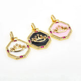 Geometric Crown Necklace Pendant Drop Enamel Zircon DIY Charm Jewelry