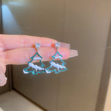 Zircon Xmas Tree Earrings Crystal Star Drop