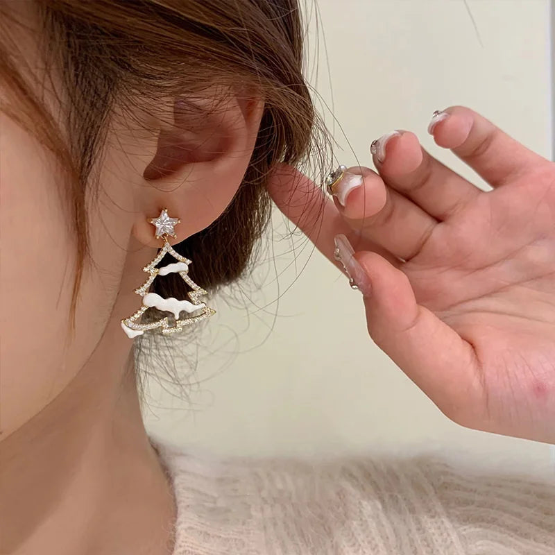 Zircon Xmas Tree Earrings Crystal Star Drop