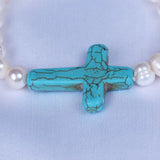 Turquoise Cross Christian Bracelet with Pearl Beads
