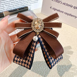 Rhinestone Pearl Bow Tie Brooches for Women