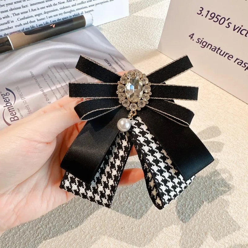 Rhinestone Pearl Bow Tie Brooches for Women
