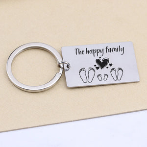 Family Footprint Member Keyrings Stainless Steel Charm Keychain