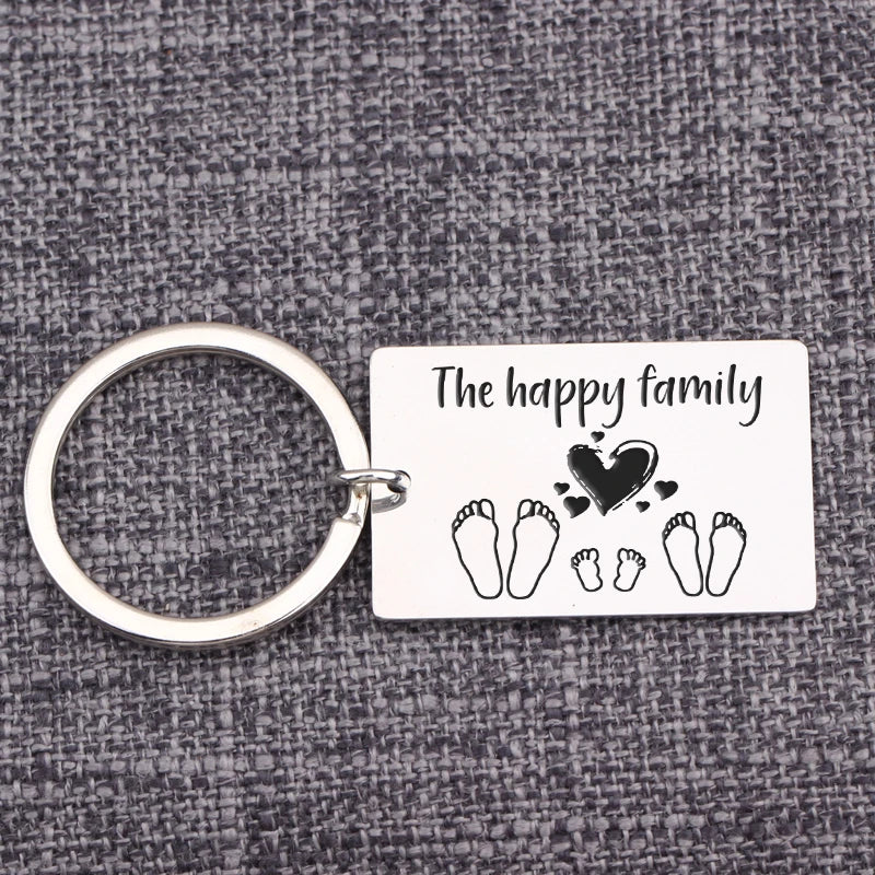 Family Footprint Member Keyrings Stainless Steel Charm Keychain