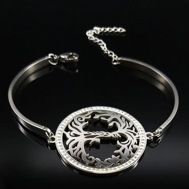 Family Tree of Life Stainless Steel Bangle Bracelet