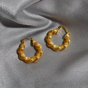 18K Brass Twisted Braided Circle Earrings For Women