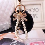 Crystal Bottle Bow Keychain Pearl Chain