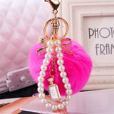 Crystal Bottle Bow Keychain Pearl Chain