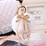 Crystal Bottle Bow Keychain Pearl Chain