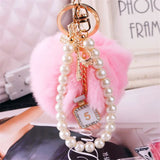Crystal Bottle Bow Keychain Pearl Chain