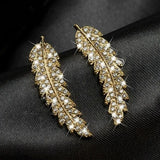 Feather Stud Earrings 925 Sterling Silver Angle Wing CZ Leaves Wedding Jewelry