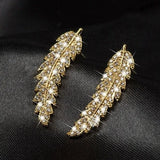 Feather Stud Earrings 925 Sterling Silver Angle Wing CZ Leaves Wedding Jewelry