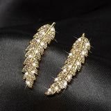 Feather Stud Earrings 925 Sterling Silver Angle Wing CZ Leaves Wedding Jewelry