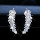 Feather Stud Earrings 925 Sterling Silver Angle Wing CZ Leaves Wedding Jewelry