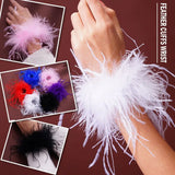 Feather Women Bracelet Cuffs Wrap Stainless Steel Real Fur Ostrich Feather