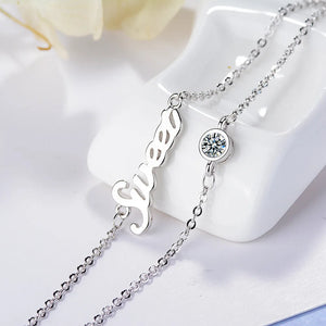925 Silver Double Layer Bracelet Sweet Letter Design Zircon Handchain