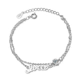 925 Silver Double Layer Bracelet Sweet Letter Design Zircon Handchain