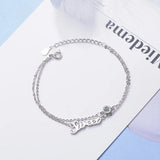 925 Silver Double Layer Bracelet Sweet Letter Design Zircon Handchain