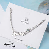 925 Silver Double Layer Bracelet Sweet Letter Design Zircon Handchain