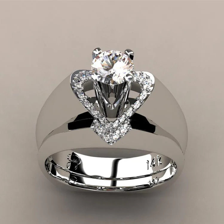 Female Crystal Wedding Ring Set S925 Stamp Heart Promise Engagement Bridal Weddi