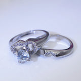 Female Crystal Wedding Ring Set S925 Stamp Heart Promise Engagement Bridal Weddi