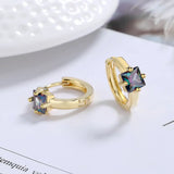 925 Silver Square Colorful Zircon Earrings Women Wedding Jewelry