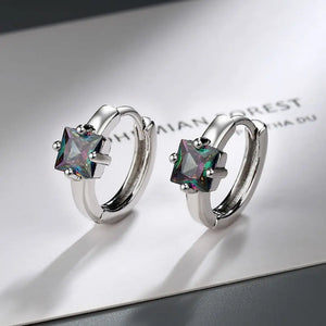 925 Silver Square Colorful Zircon Earrings Women Wedding Jewelry