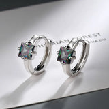 925 Silver Square Colorful Zircon Earrings Women Wedding Jewelry