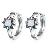 925 Silver Square Colorful Zircon Earrings Women Wedding Jewelry