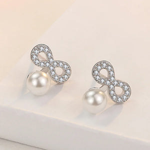 925 Silver Bowknot Infinity Pearl Earrings Zircon