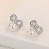 925 Silver Bowknot Infinity Pearl Earrings Zircon