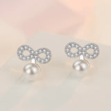 925 Silver Bowknot Infinity Pearl Earrings Zircon