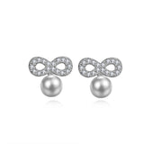 925 Silver Bowknot Infinity Pearl Earrings Zircon