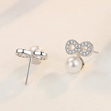 925 Silver Bowknot Infinity Pearl Earrings Zircon