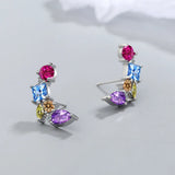 Colorful Zircon Square Earrings 925 Silver Wedding Jewelry