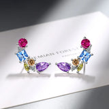 Colorful Zircon Square Earrings 925 Silver Wedding Jewelry