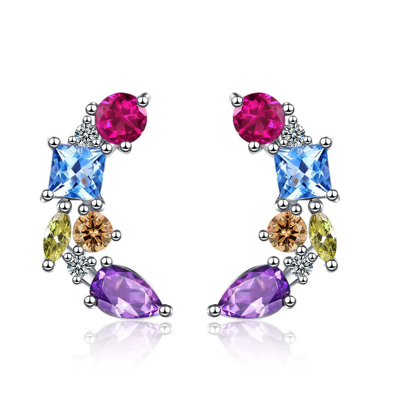 Colorful Zircon Square Earrings 925 Silver Wedding Jewelry