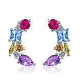 Colorful Zircon Square Earrings 925 Silver Wedding Jewelry