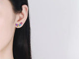 Colorful Zircon Square Earrings 925 Silver Wedding Jewelry