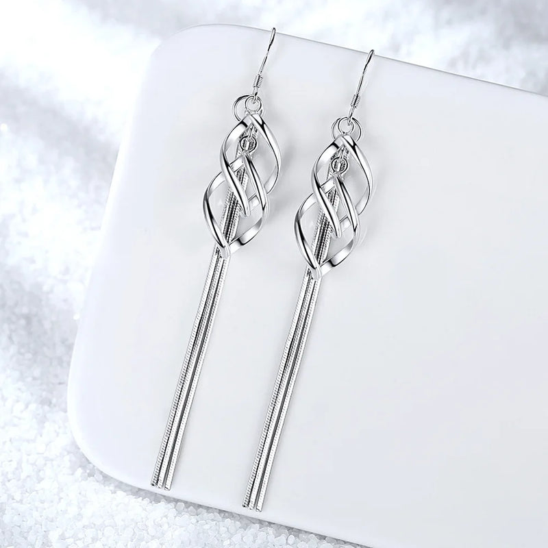 Angel Wings Long Tassel Chain Earrings 925 Silver for Women