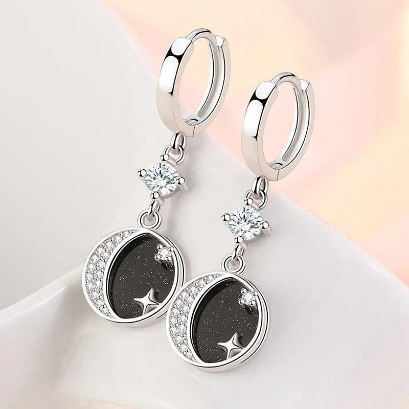 925 Silver Star Moon CZ Earrings Love Wedding Jewelry Girlfriend Gift